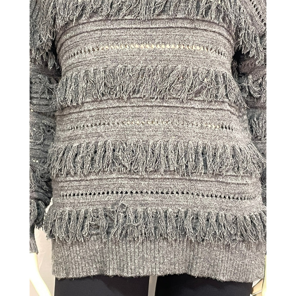 Michael Kors Sz S Pullover Knit Sweater with Rows of Fringe Long Sleeve Western - Picture 7 of 11